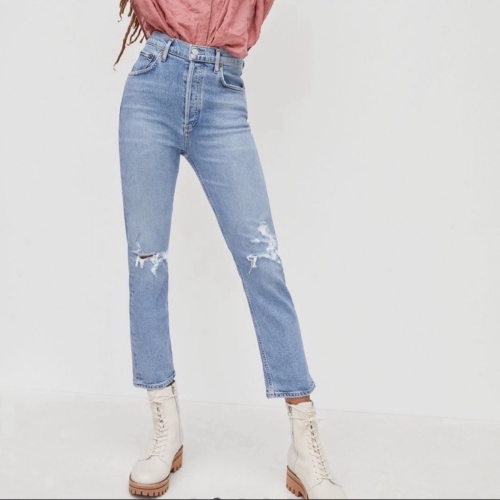 High Rise Button Fly Distressed Straight Jeans - Picture 16 of 16